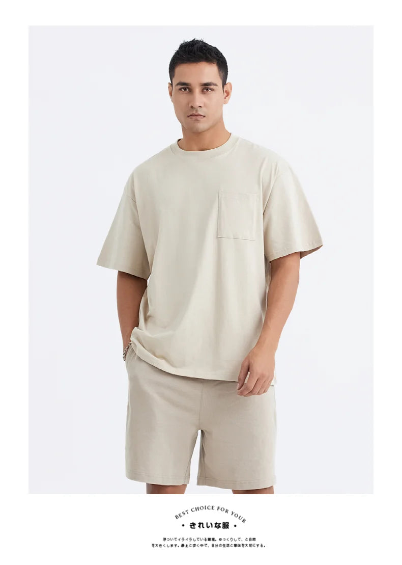 High Quality Men's Tops Heavyweight Men's oversize T-shirt 100% Cotton Pocket T-shirt Plus Size Blank loose pocket t shirt